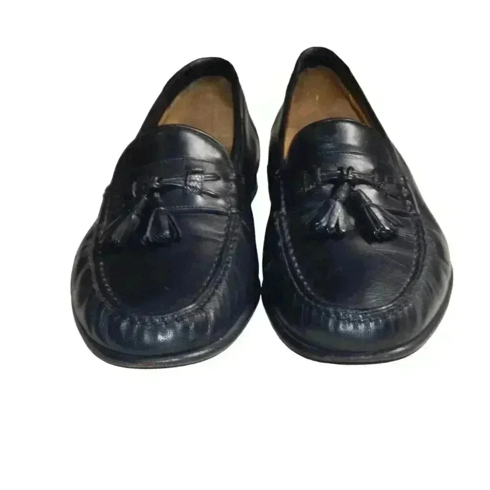 Santoni Men's Made in Italy Black Leather Tasseled Loafers Shoes Size 9.5 D